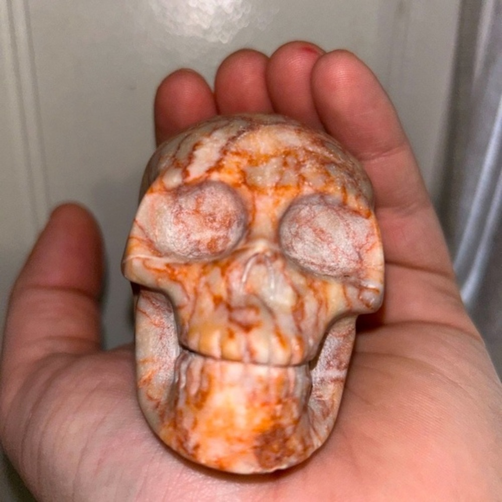 Realistic Red Network Crystal Skull Carving Statue